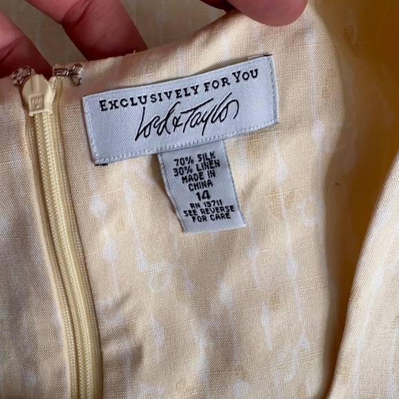 Vintage Lord & Taylor Yellow White Silk Linen 90s Dress - Picture 7 of 10